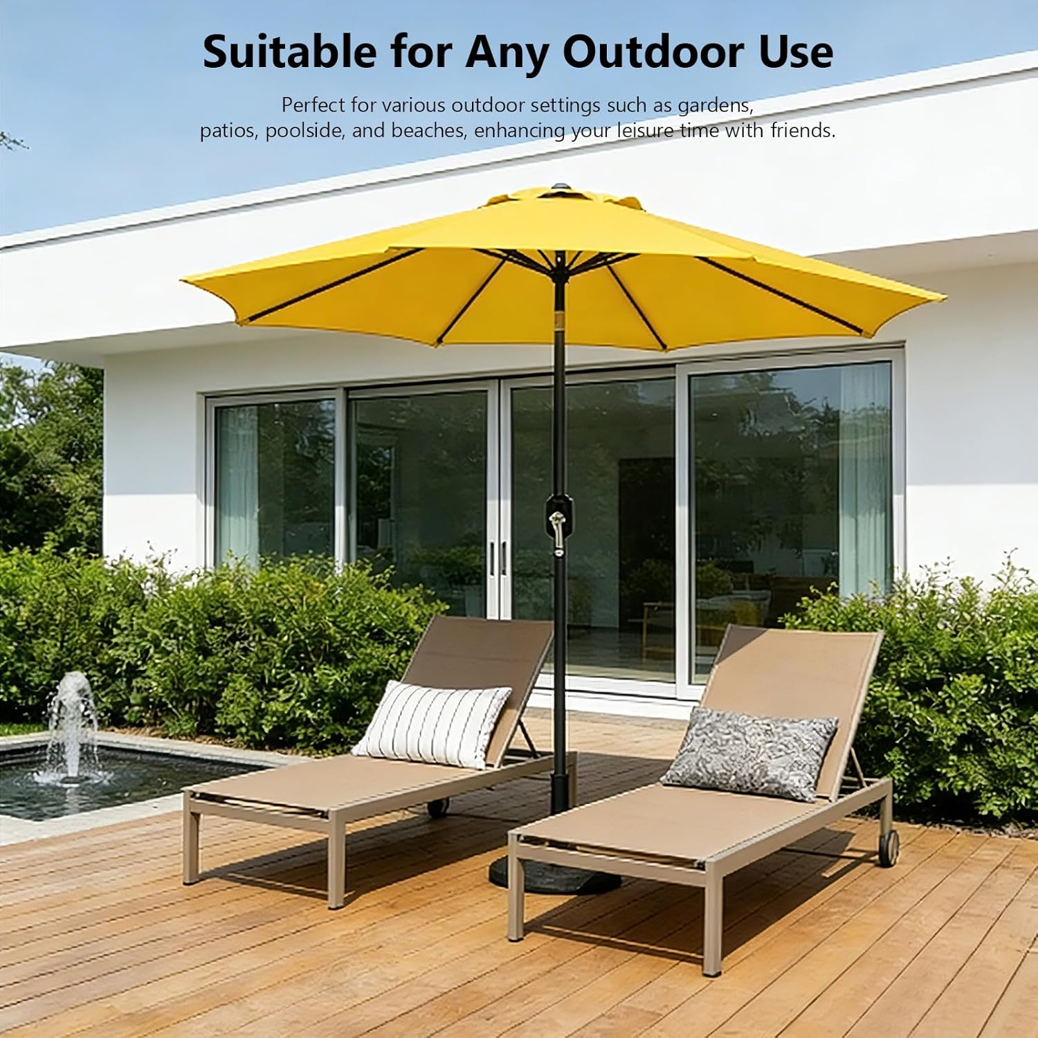 9FT Patio Umbrella Outdoor Table Market Umbrella with Push Button Tilt & Crank, 8 Sturdy Ribs Waterproof UV Protection Fade-Resistant for Garden, Deck, Backyard, Pool