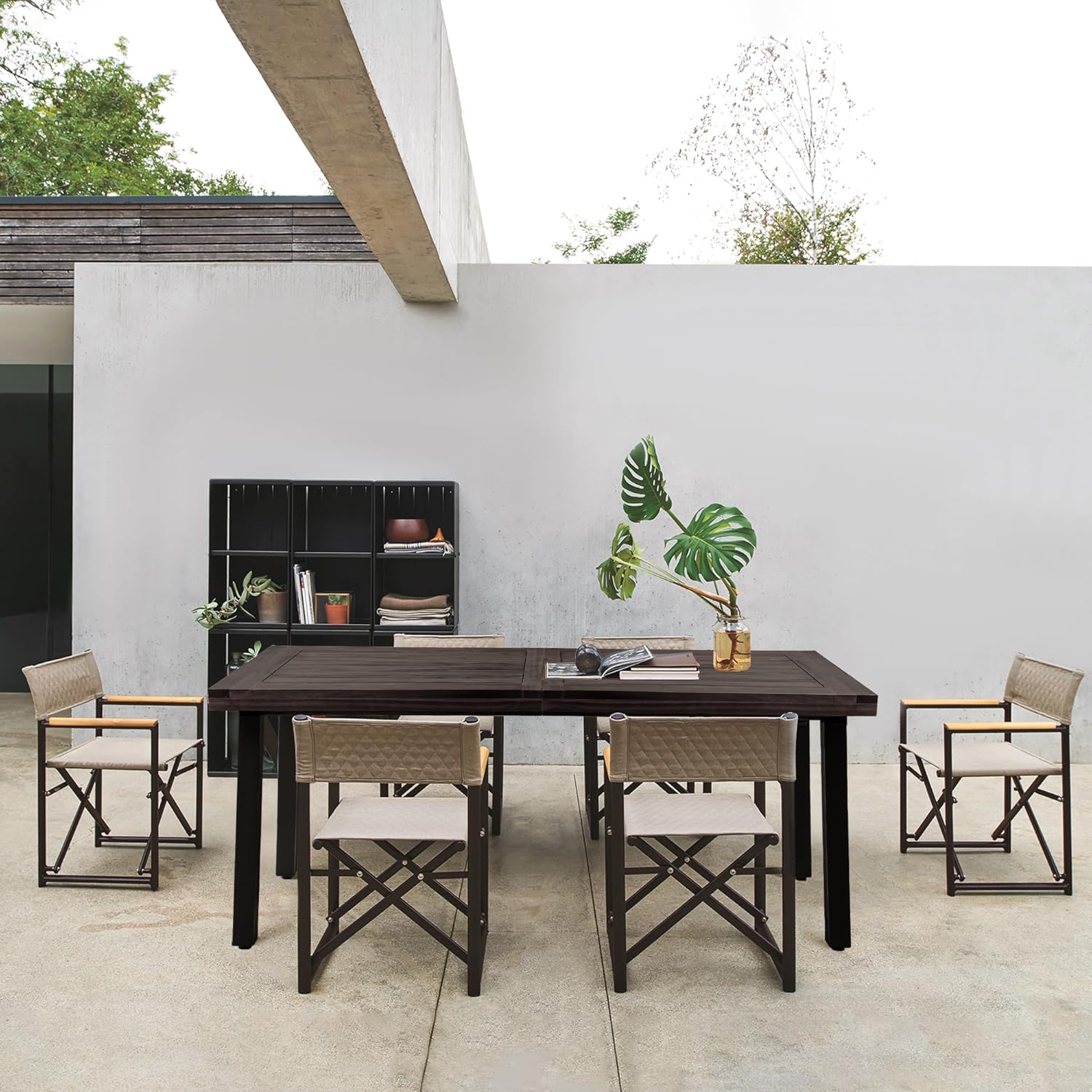 Flamaker Dining Table for 6 FSC Acacia Wood Indoor Outdoor Home Kitchen Table with Iron Legs Large Rectangular Patio Table for Deck, Sunroom (Espresso)