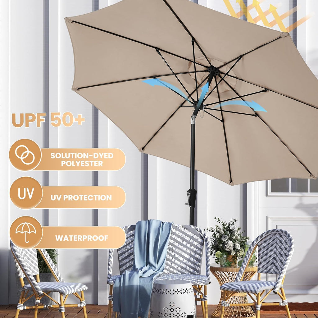 Ayge 9FT Large Outdoor Patio Umbrella Market Table Umbrella-UV Resistant, Easy Push Button Tilt and Crank, 8 Sturdy Fiberglass Ribs Heavy-Duty Pool Umbrella for Deck, Backyard,Garden,Beige
