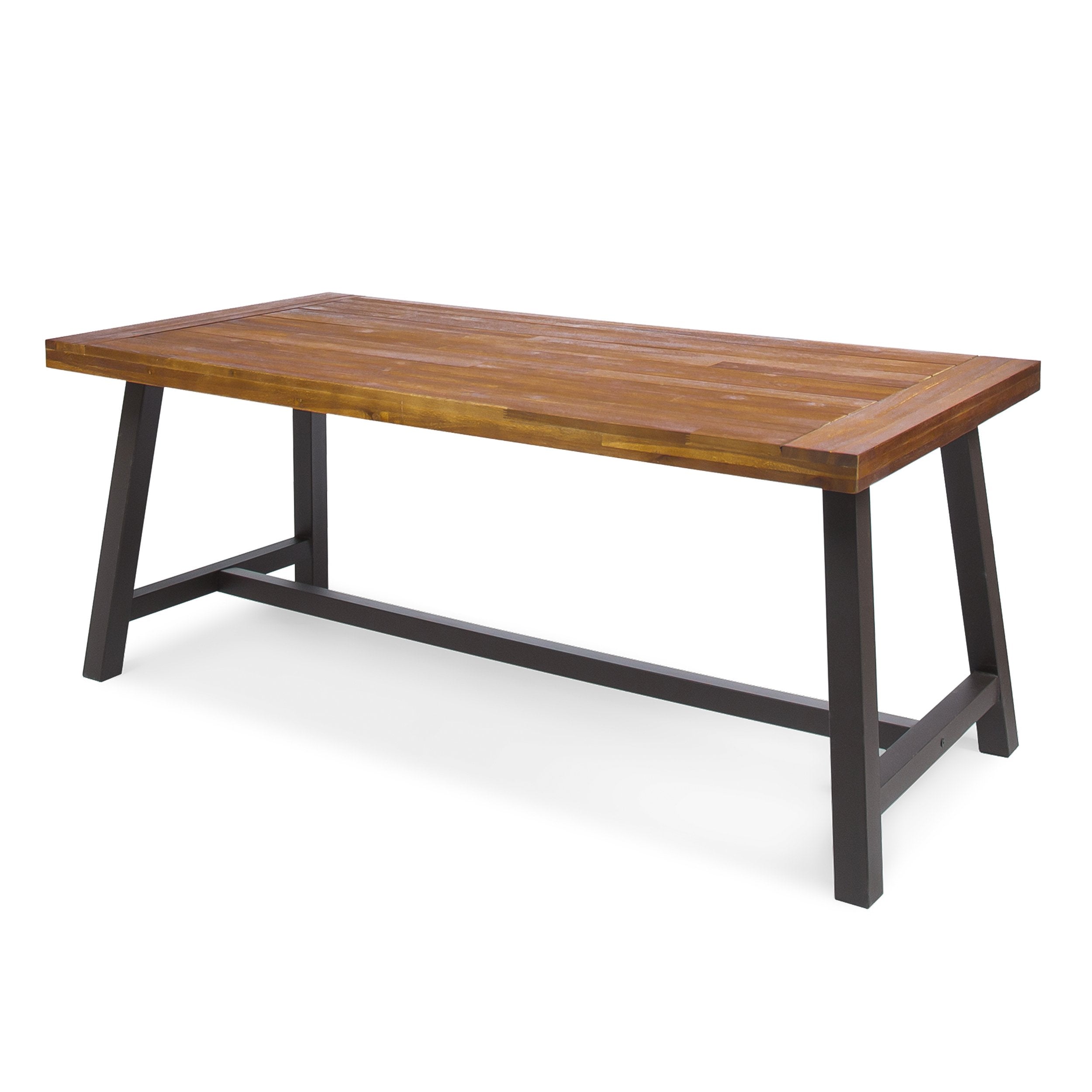 Christopher Knight Home Della Acacia Wood Dining Table, Teak Finish With Rustic Metal