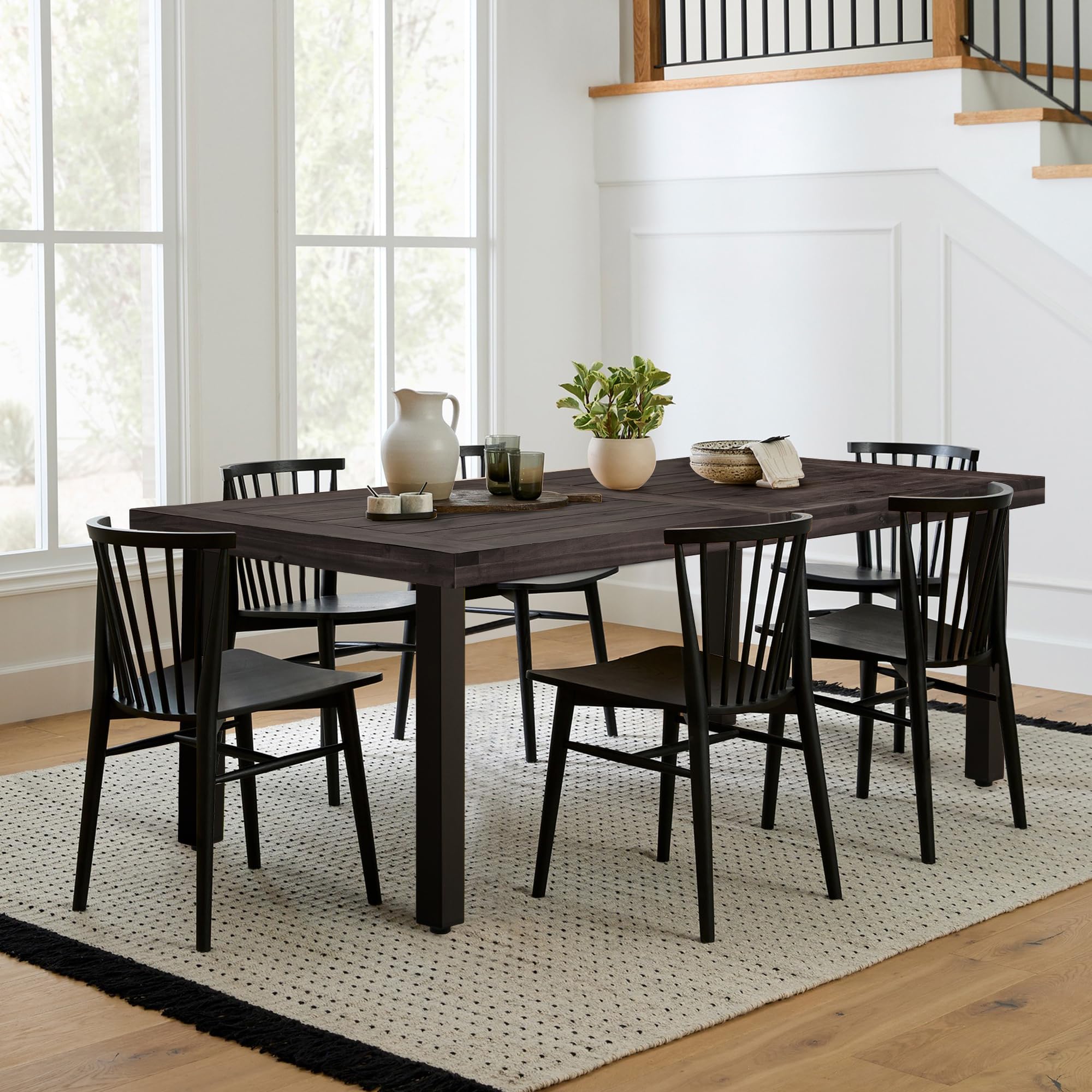 Flamaker Dining Table for 6 FSC Acacia Wood Indoor Outdoor Home Kitchen Table with Iron Legs Large Rectangular Patio Table for Deck, Sunroom (Espresso)