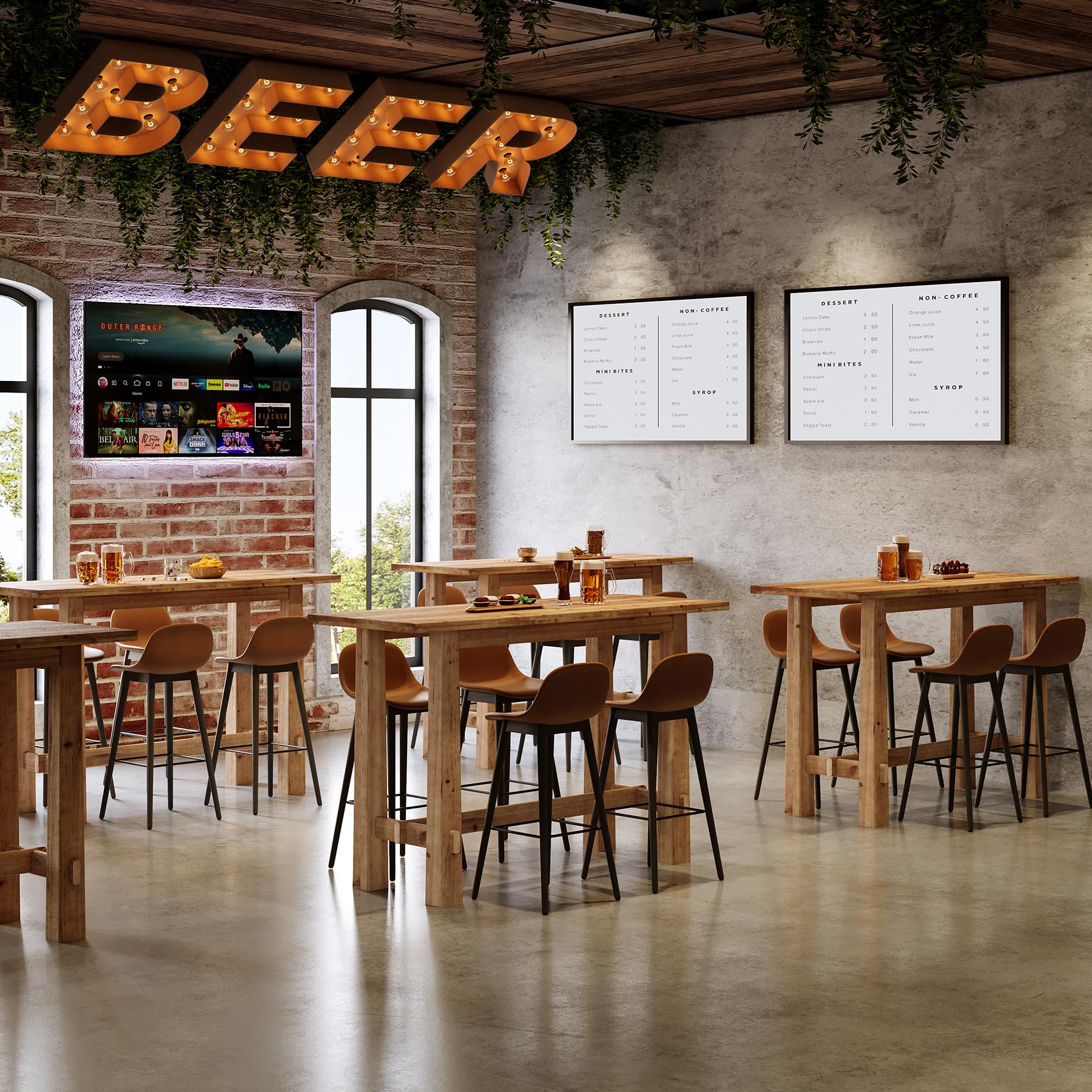 Solid Wood Dining Table, 63" Long Bar Height Commercial Pub Table with Footrest, High Top Furniture for Kitchen, Café or Restaurant, Patio, Bakery (Only Table)