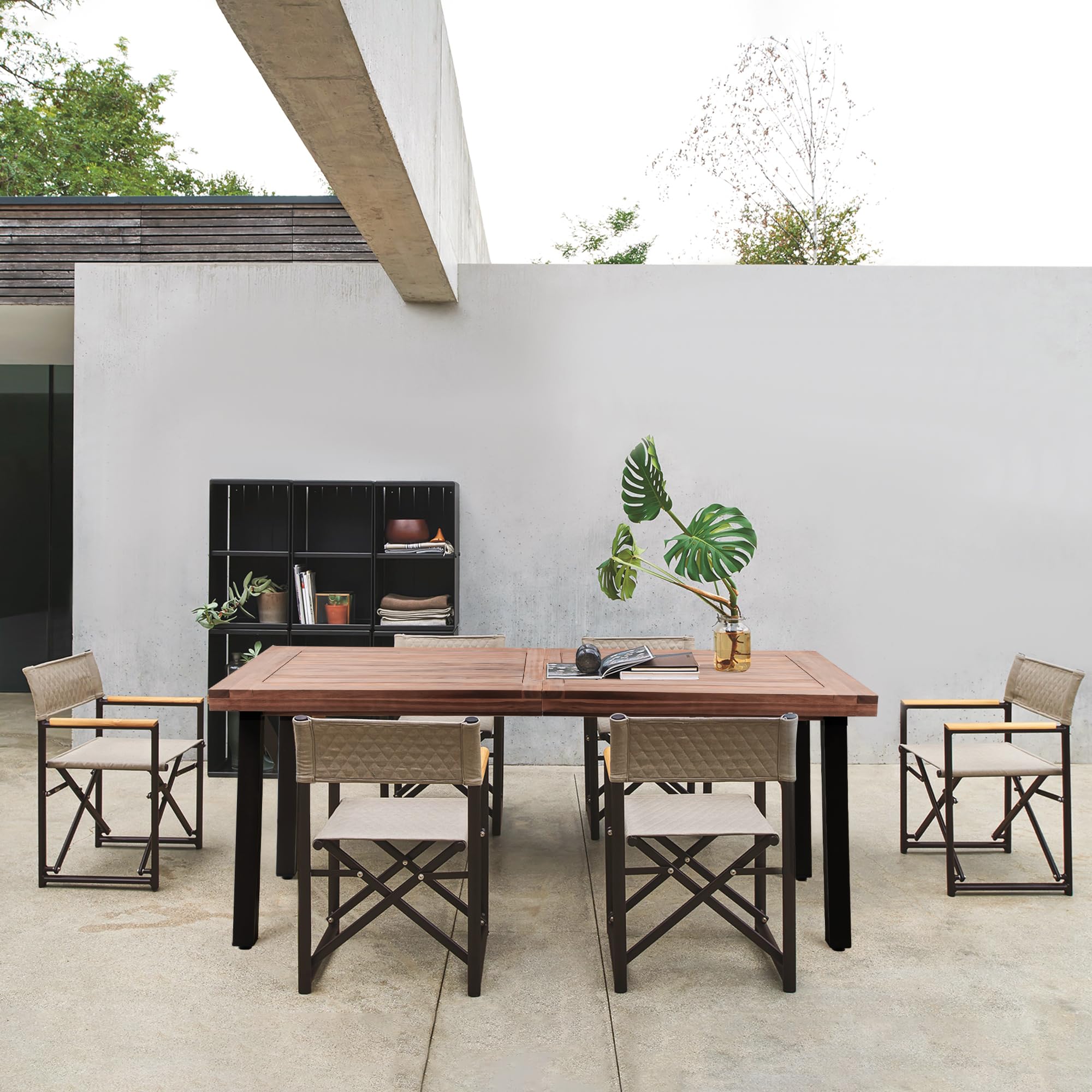 Flamaker Dining Table for 6 FSC Acacia Wood Indoor Outdoor Home Kitchen Table with Iron Legs Large Rectangular Patio Table for Deck, Sunroom (Espresso)