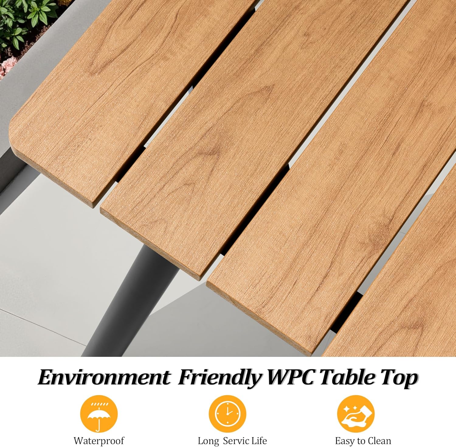 83" Patio Outdoor Dining Table for 6-8, Weather-Resistant Wood-Grain Top with Aluminum Frame & Umbrella Hole for Deck Gatherings, Brown