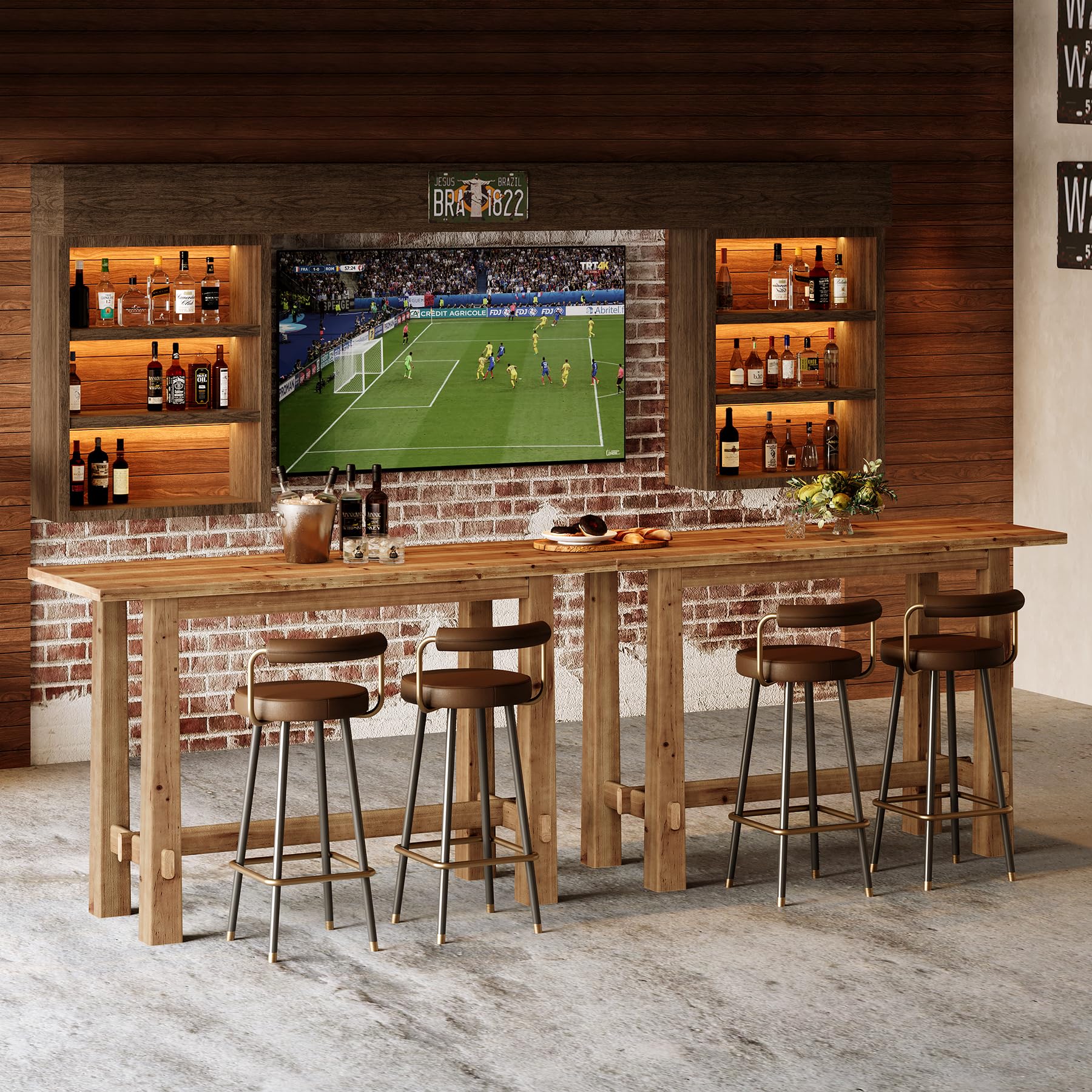 Solid Wood Dining Table, 63" Long Bar Height Commercial Pub Table with Footrest, High Top Furniture for Kitchen, Café or Restaurant, Patio, Bakery (Only Table)